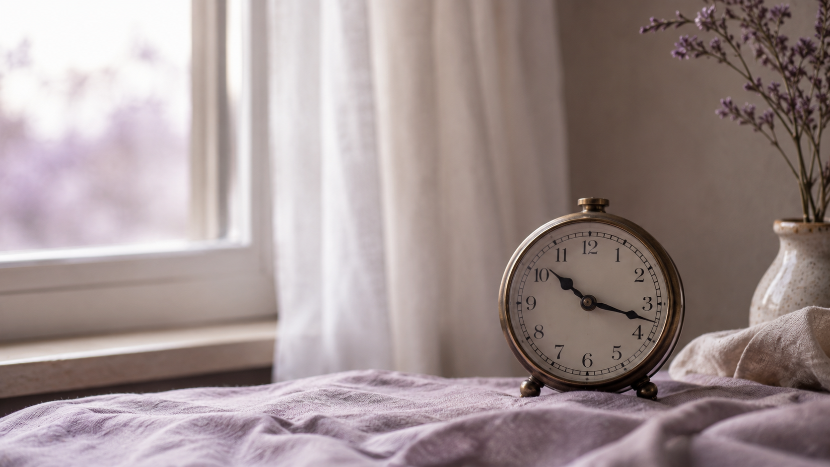 Reloj de pulsera sobre una mesilla de noche con luz suave de la mañana