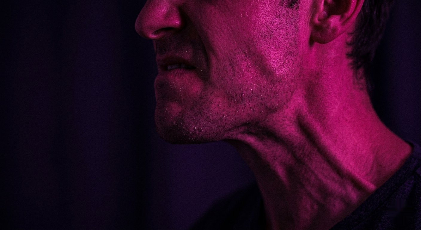 Hombre realizando ejercicios de respiración con expresión concentrada en una sala con luz natural