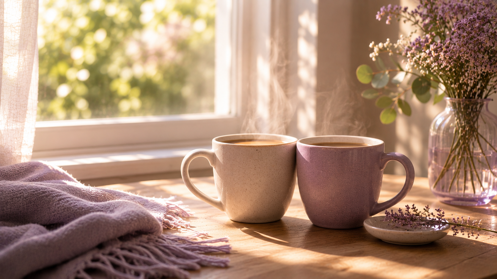 Pareja compartiendo un café en casa, ambiente tranquilo y cercano por la mañana